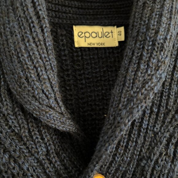 Epaulet x Northern Watters Knitwear Hand Knit Shawl Collar Cardigan in Navy-Blac - Picture 3 of 3